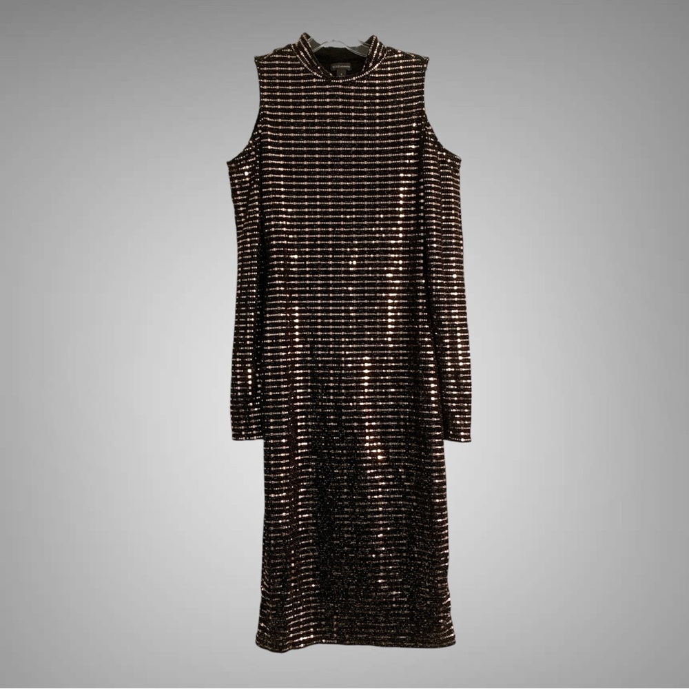 Long Sleeve Cold Shoulder Rose Gold Sequin Dress